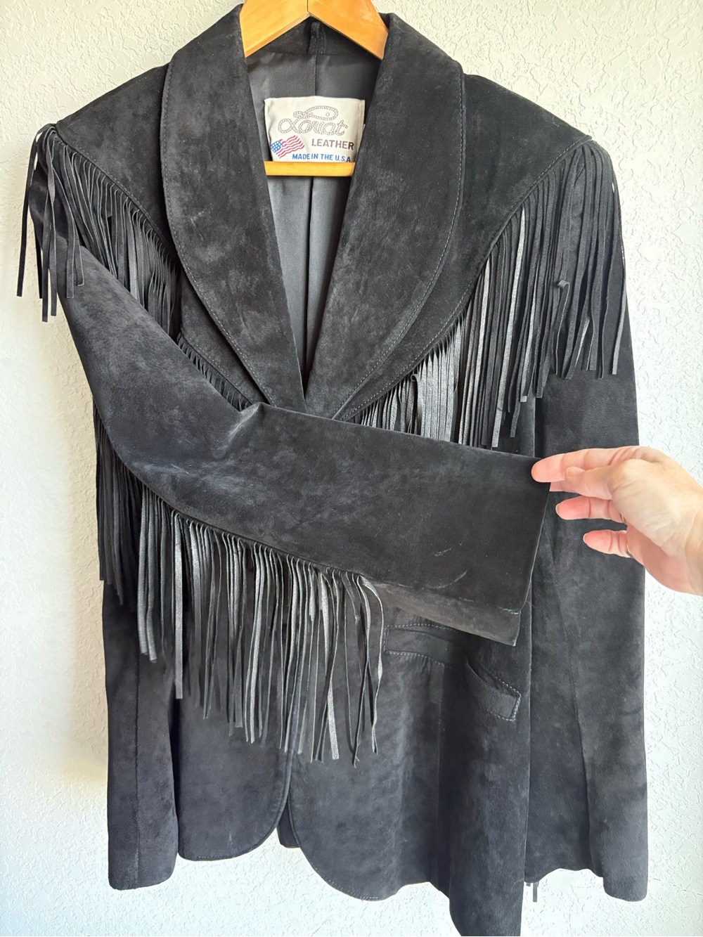 Vintage Lariat Black Leather Suede Fringe Western Jacket USA Made Large - Picture 4 of 11